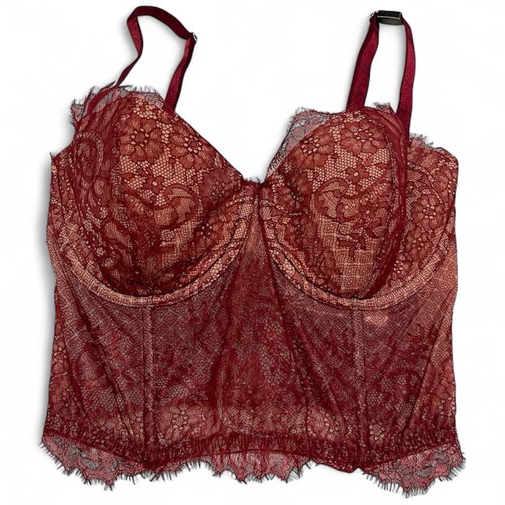 Victoria's Secret Burgundy Lace Bustier | Lace Lingerie | Size 32DD | NEW